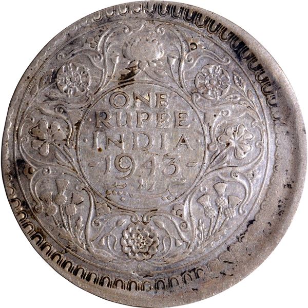 10% off center struck Error Rare Silver One Rupee Coin of King George VI of Bombay Mint of 1943.