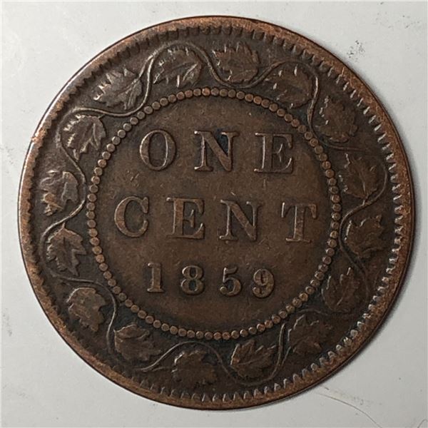 Canadian Large Cent 1859 W9 LOW 9 VF++