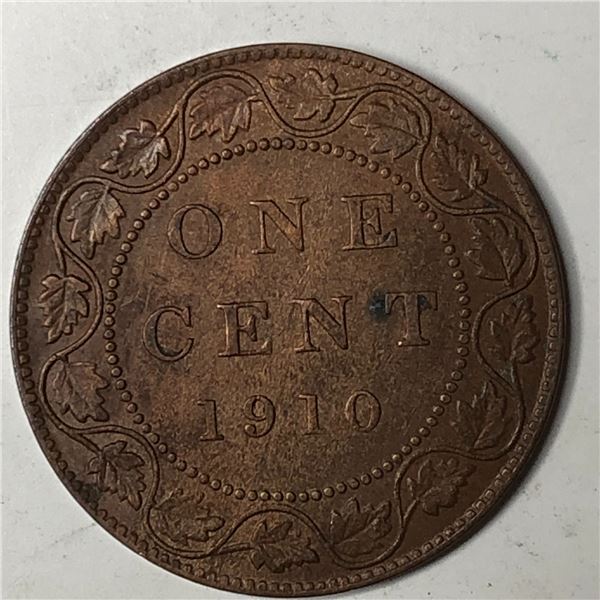 Canadian Large Cent 1910 UNC TRACE RED