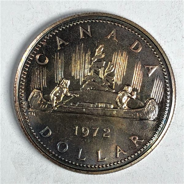 1972 Queen Elizabeth II Canadian Silver Dollar UNC Light Golden Tones