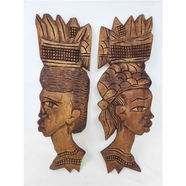Hand Carved Pair of African Wall Plaques