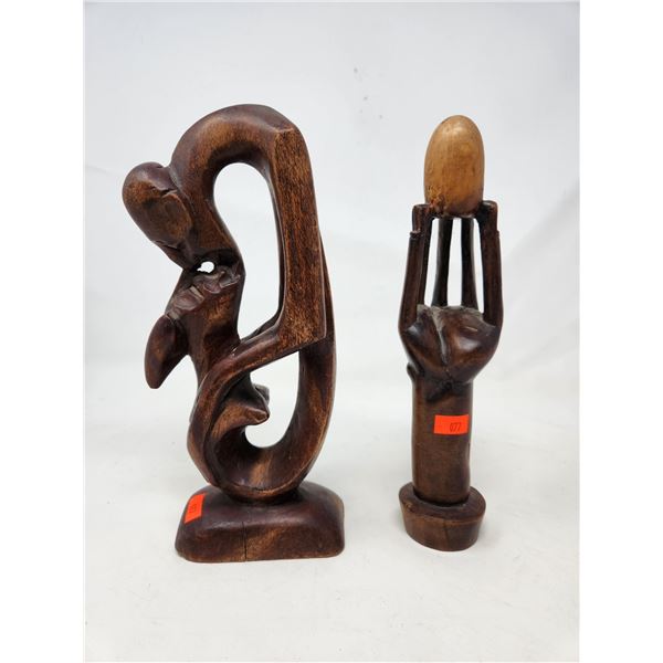 2 Wooden Hand Craved Sculptures