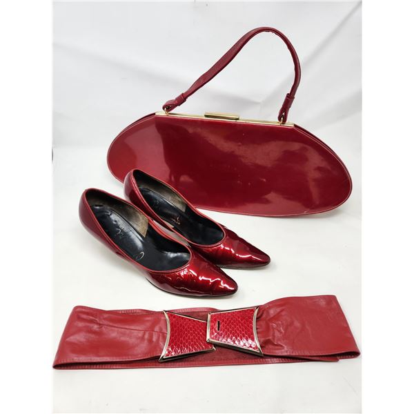 Vintage Red Purse, Belt  And Shoes