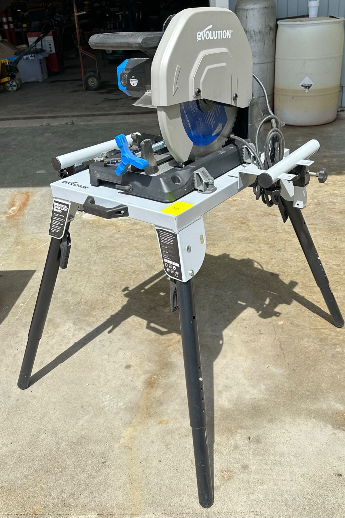 EVOLUTION 15-INCH METAL CUTTING CHOP SAW ON UNIVERSAL CHOP SAW STAND ...