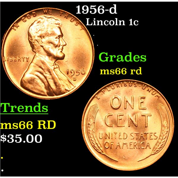 1956-d Lincoln Cent 1c Grades GEM+ Unc RD