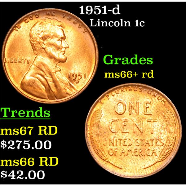 1951-d Lincoln Cent 1c Grades GEM++ RD