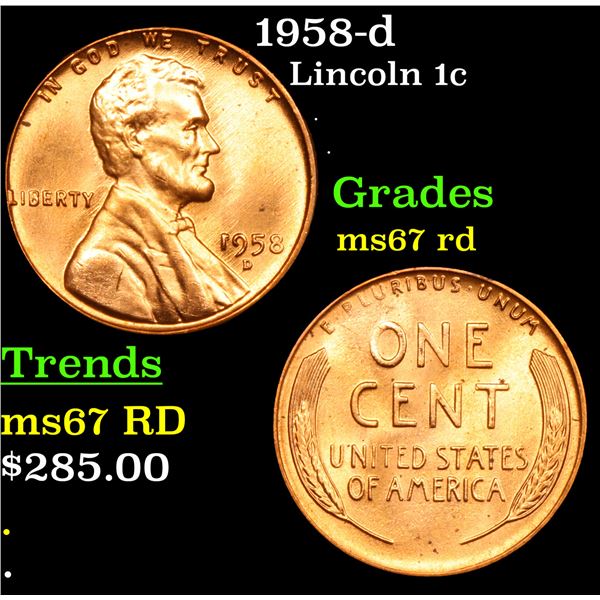 1958-d Lincoln Cent 1c Grades GEM++ Unc RD