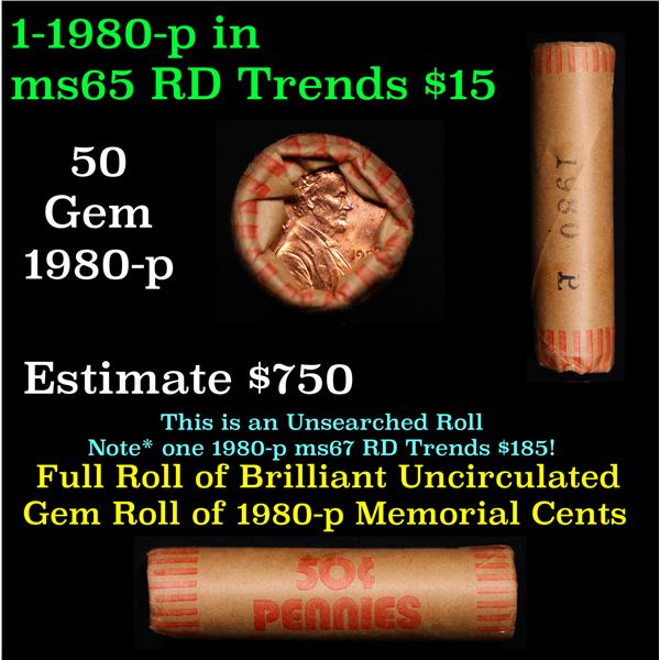 Shotgun Lincoln 1c roll, 1980-p 50 pcs Brandt Wrapper.