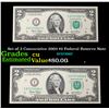 Image 1 : Set of 2 Concecutive 2003 $2 Federal Reserve Note Grades CU