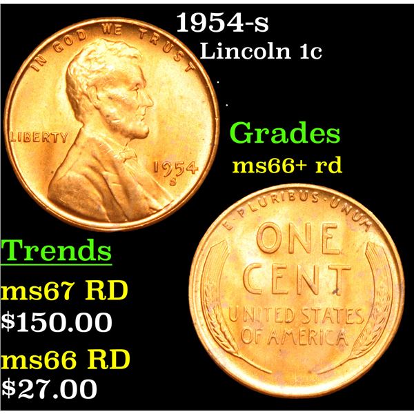 1954-s Lincoln Cent 1c Grades GEM++ RD