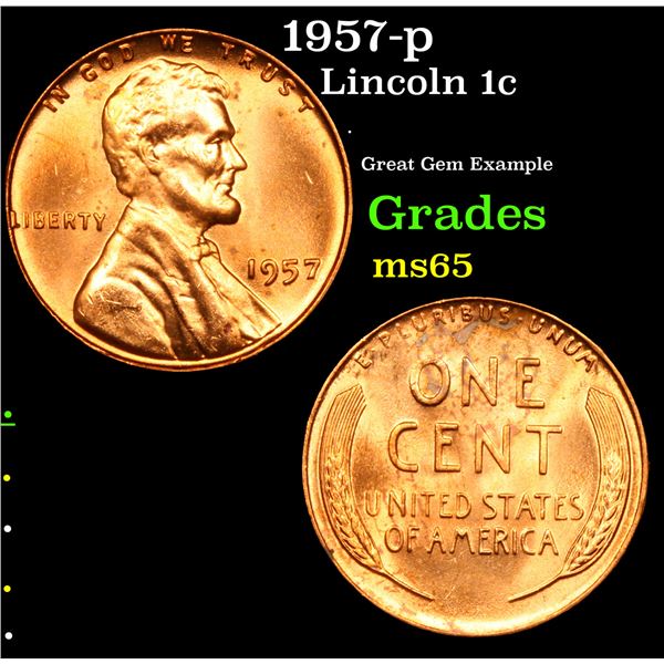 1957-p Lincoln Cent 1c Grades GEM Unc