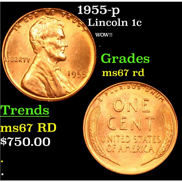 1955-p Lincoln Cent 1c Grades GEM++ Unc RD