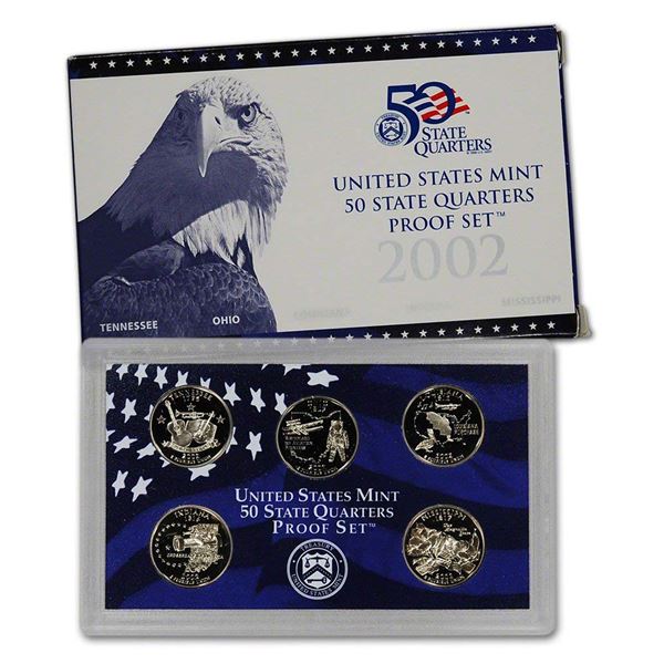 2002 United States Quarters Proof Set, 5 Coins Inside!