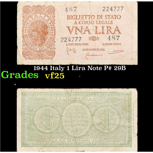 1944 Italy 1 Lira Note P# 29B Grades vf+