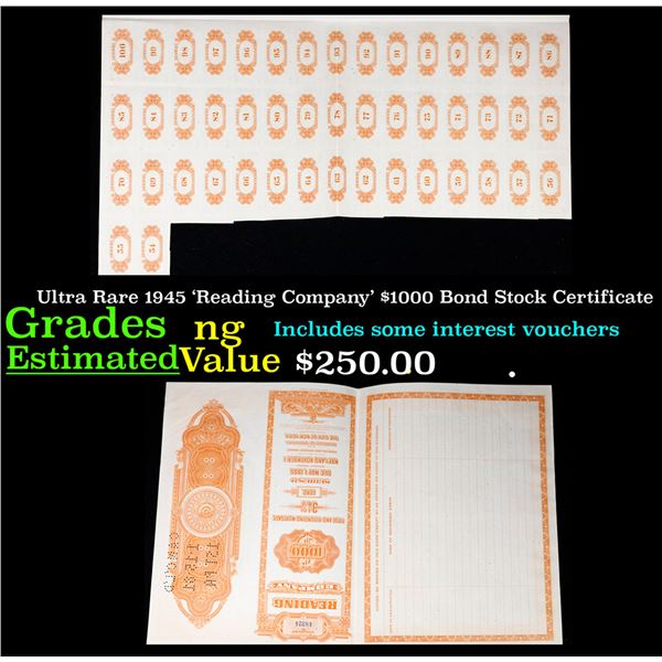 Ultra Rare 1945 'Reading Company' $1000 Bond Stock Certificate