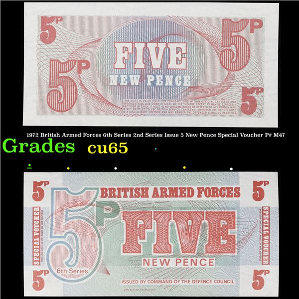 1972 British Armed Forces 6th Series 2nd Series Issue 5 New Pence Special Voucher P# M47 Grades Gem 