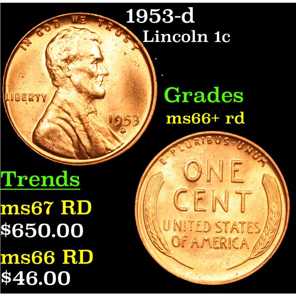 1953-d Lincoln Cent 1c Grades GEM++ RD