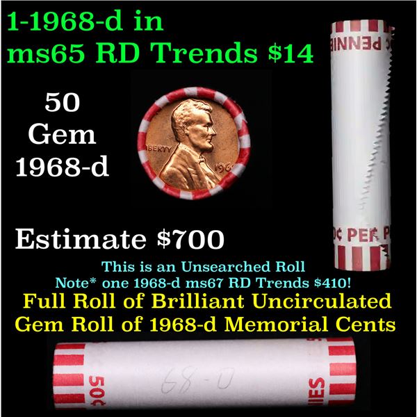 Shotgun Lincoln 1c roll, 1968-d 50 pcs Bank Wrapper.