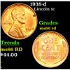 Image 1 : 1938-d Lincoln Cent 1c Grades GEM+ Unc RD