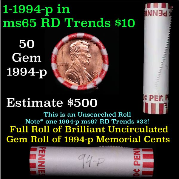 Shotgun Lincoln 1c roll, 1994-p 50 pcs Bank Wrapper.