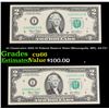 Image 1 : 2x Consecutive 2003 $2 Federal Reserve Notes (Minneapolis, MN), All CU! Grades Gem+ CU