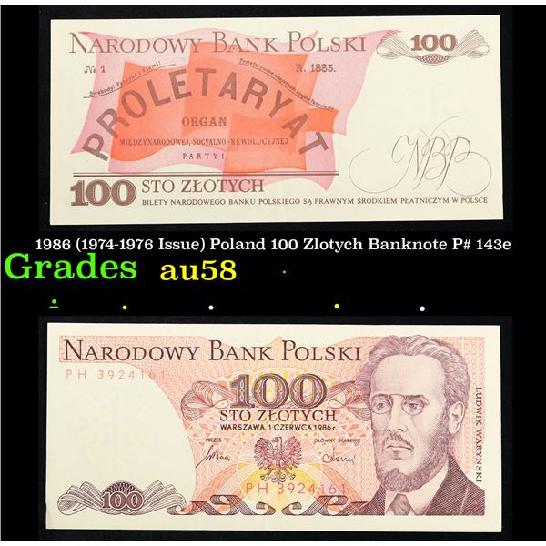1986 (1974-1976 Issue) Poland 100 Zlotych Banknote P# 143e Grades Choice AU/BU Slider