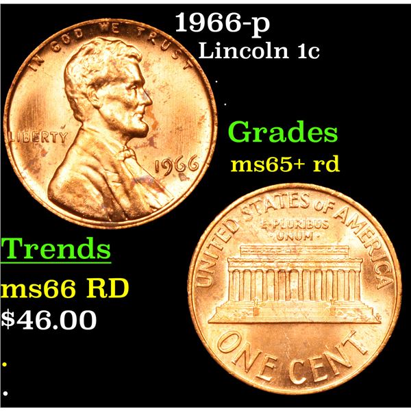 1966-p Lincoln Cent 1c Grades Gem+ Unc RD