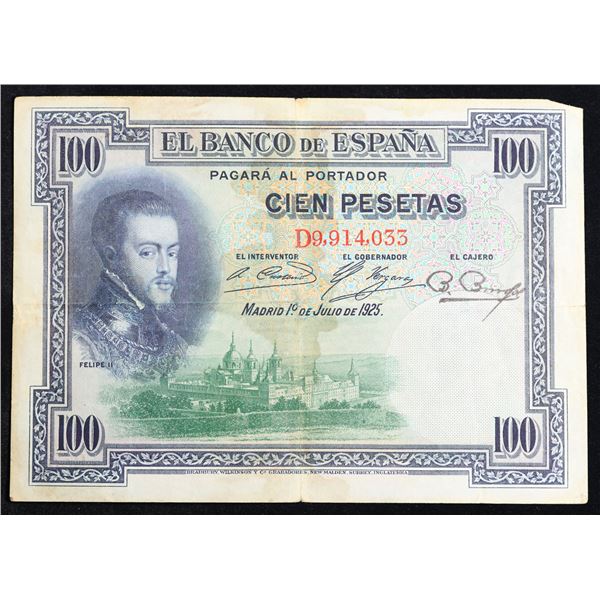 1925 Spain 100 Pesetas Banknote P# 69c Grades Select AU