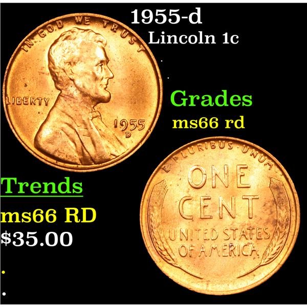 1955-d Lincoln Cent 1c Grades GEM+ Unc RD