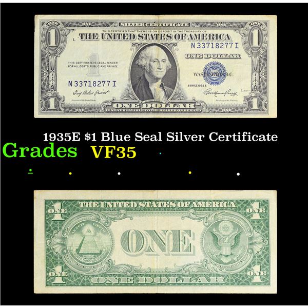 1935E $1 Blue Seal Silver Certificate Grades vf++