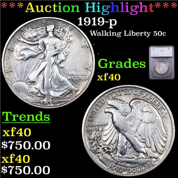 ***Auction Highlight*** 1919-p Walking Liberty Half Dollar 50c Graded xf40 BY SEGS (fc)