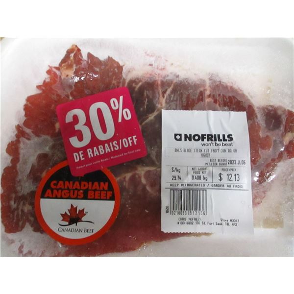 SHELF PULLS (AS IS):  BONELESS BLADE STEAK (APPROX. $12.23)