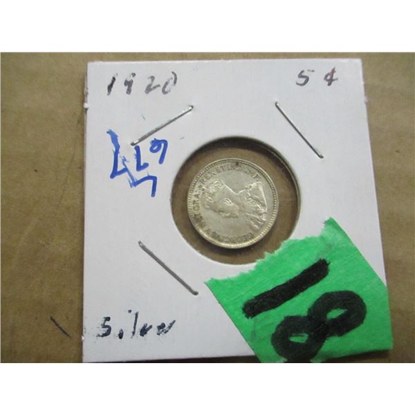 1920 SILVER FIVE CENT