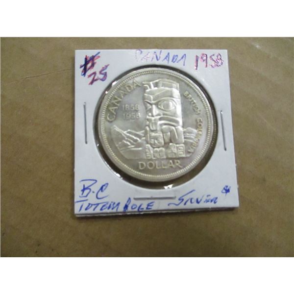 1958 BC TOTEM POLE CANADA SILVER DOLLAR