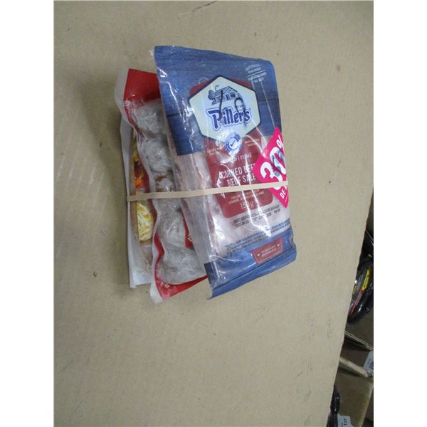 SHELF PULLS (AS IS):  2 CHICKEN SAUSAGE & 1 CORNED BEEF