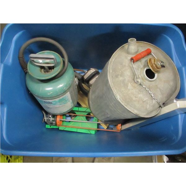 TOTE C/W SPRAYER, GAS CAN, ETC