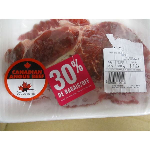SHELF PULLS (AS IS):  BONELESS BLADE STEAK (APPROX. $11.24)