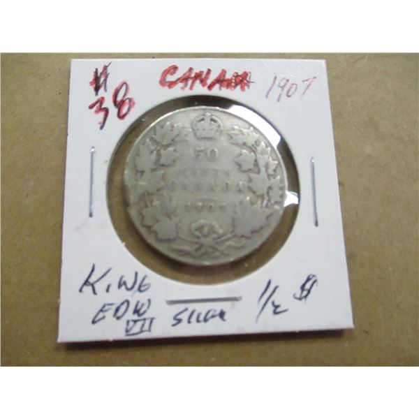 1907 CANADA KING EDWARD VII SILVER HALF DOLLAR