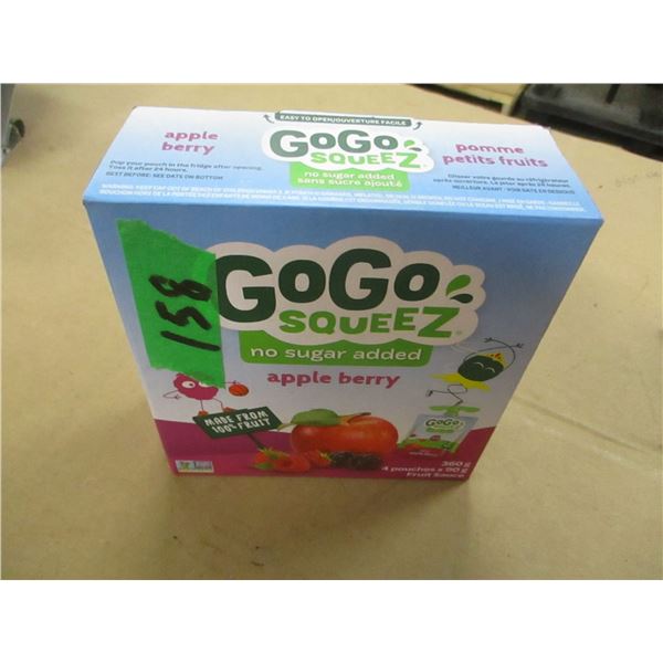 SHELF PULLS (AS IS):  GOGO SQUEEZE APPLE BERRY (4 POUCHES) - BOX