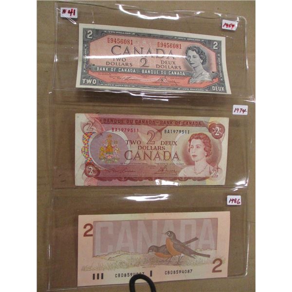 1954, 1974 & 1986 BIRD SERIES LAST OF CANADA $2 BILLS