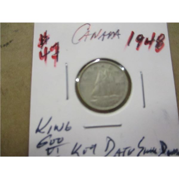 1948 KING GEORGE VI SCARCE KEY DATE CANADA SILVER DIME