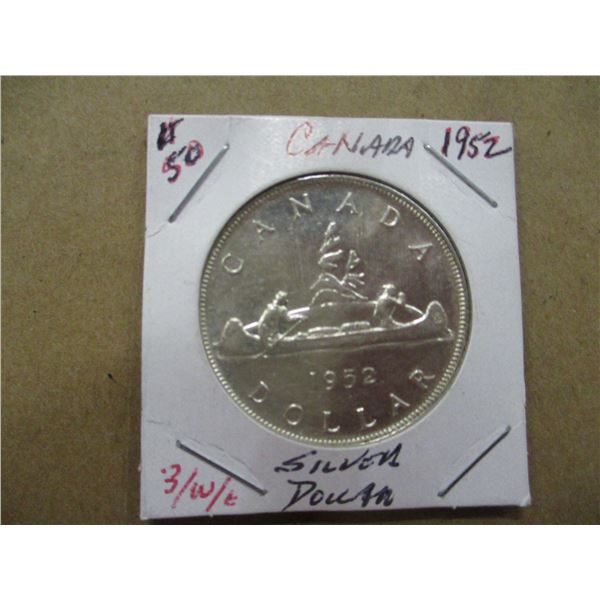 1952 (3 WATERLINE) CANADA SILVER DOLLAR