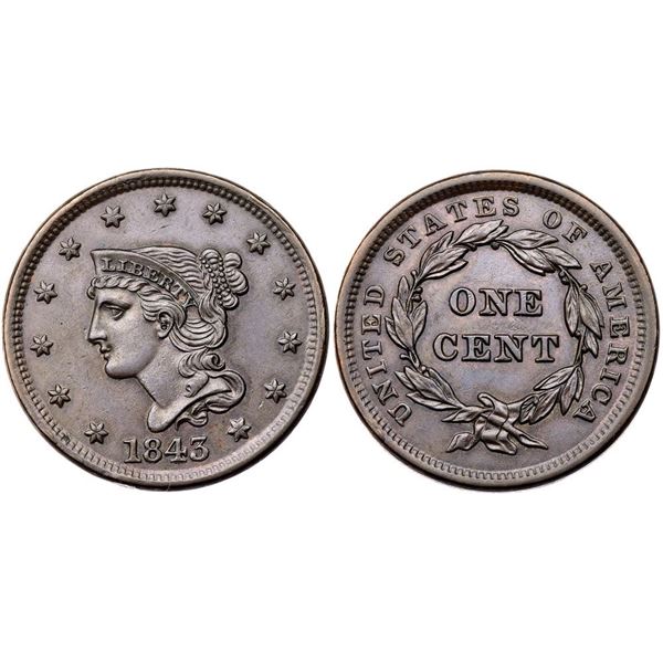 1843 N-9 R3 Type of 1842 with Repunched 84 AU50