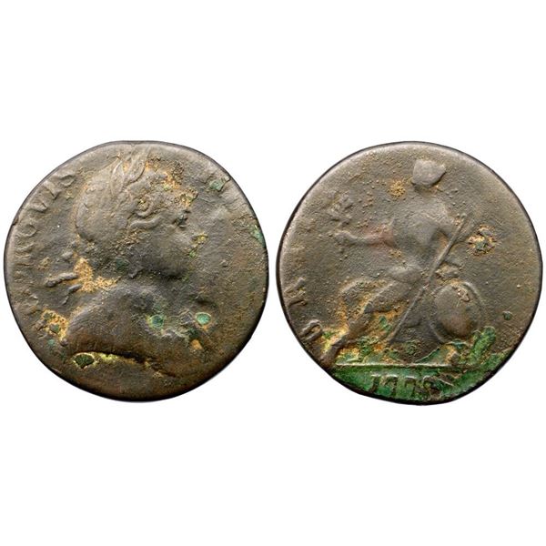 1773 Counterfeit George III British Halfpenny, GEORGVIS legend error. 101.4 grains.