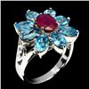 Image 2 : Natural Red Ruby & Swiss Blue Topaz Ring