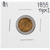 Image 1 : 1855 Type 2 $1 Indian Princess Head Gold Coin