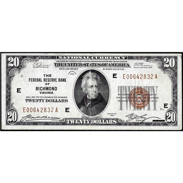 1929 $20 Federal Reserve Bank Note Richmond