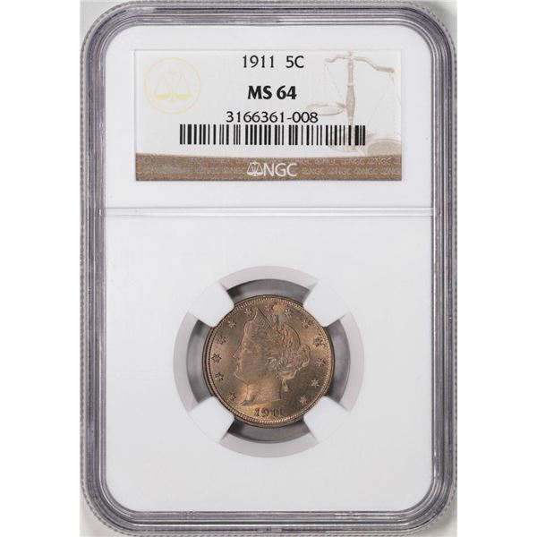 1911 Liberty V Nickel Coin NGC MS64