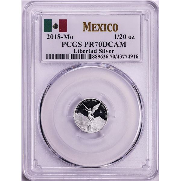 2018-Mo Mexico Proof 1/20 oz Silver Libertad Coin PCGS PR70DCAM