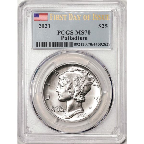 2021 $25 American Palladium Eagle Coin PCGS MS70 First Day Of Issue